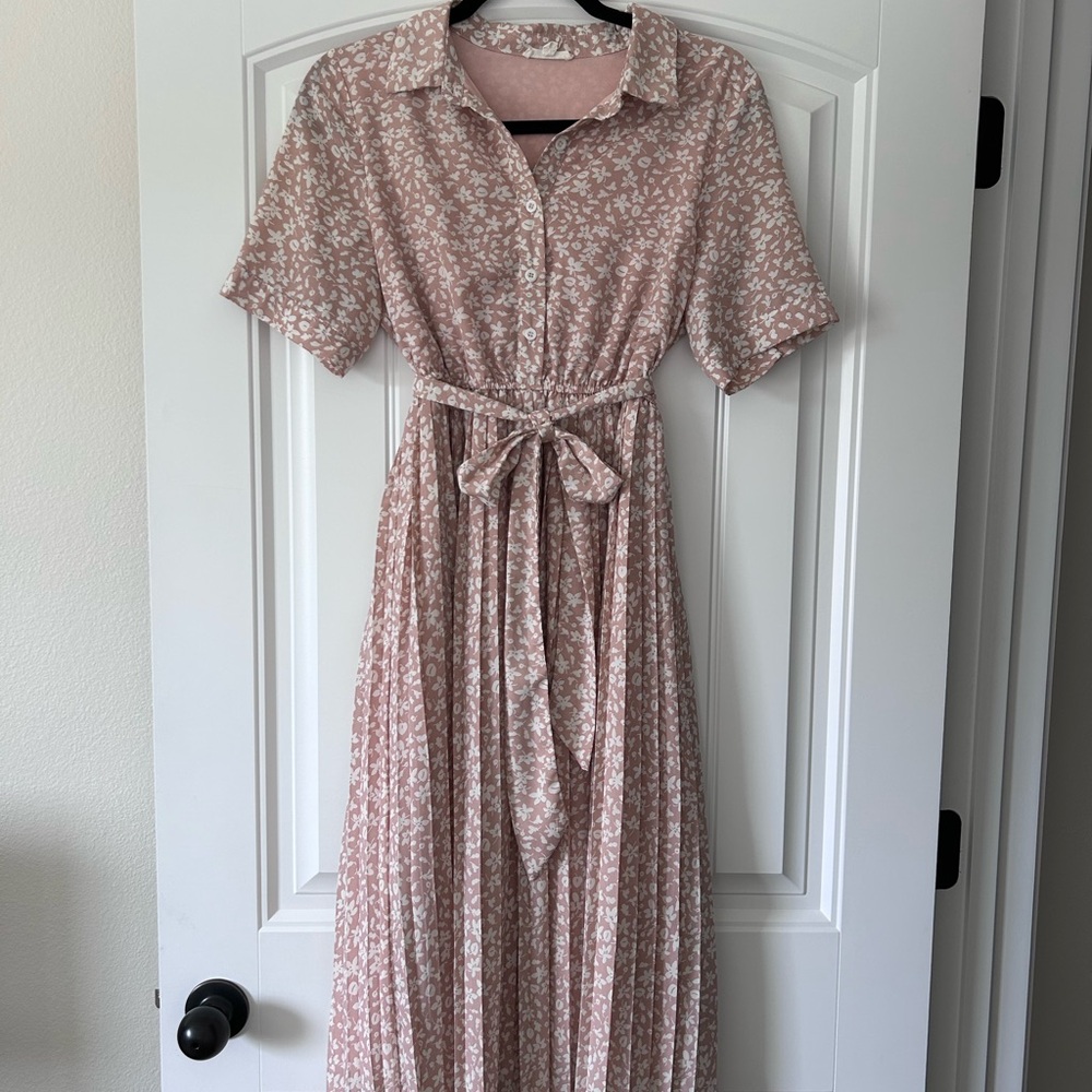 Bohme Pink Ruched Tie Front Maxi Dress